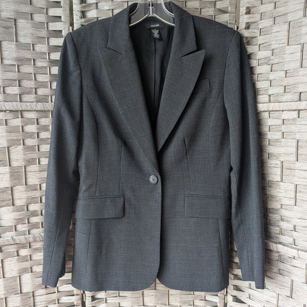 Alfani Blazer Grey Glen Plaid Single Button Tailored Womens 4 Classic Capsule